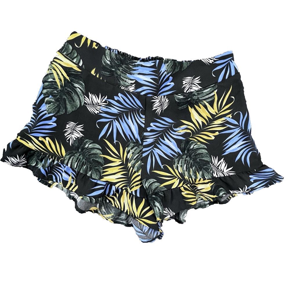 Sadie &‎ Sage Palm Leave Aloha Ruffled Hem Lined Pull On Shorts Size Medium